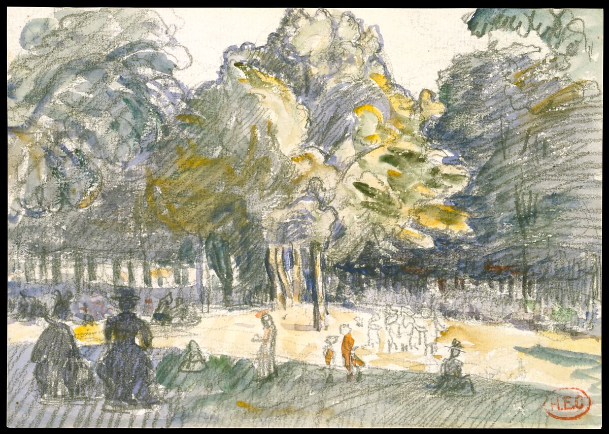 Study for 'Le Ranelagh', Henri-Edmond Cross (Henri-Edmond Delacroix) (French, Douai 1856–1910 Saint-Clair), Watercolor over black chalk on cream wove paper 