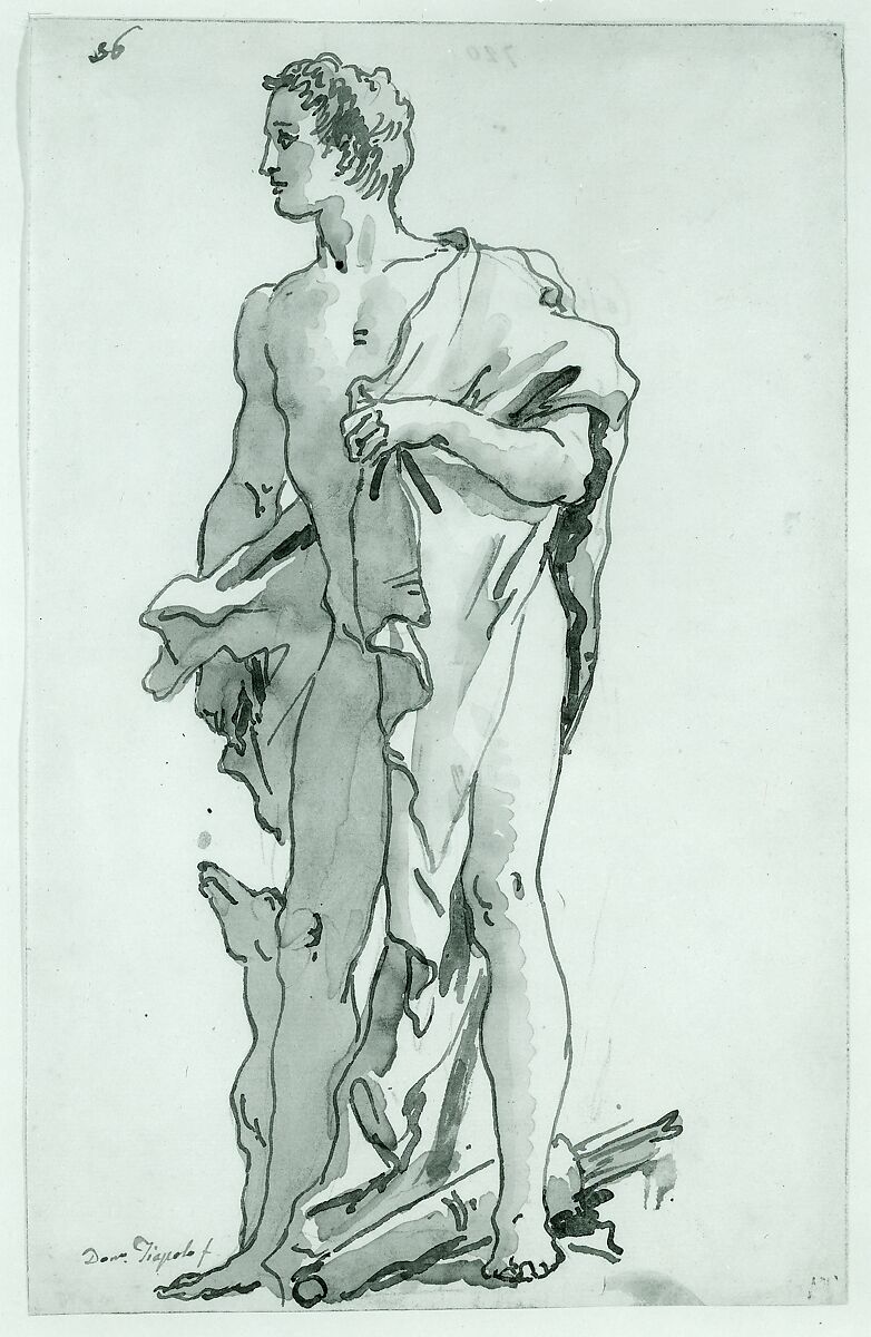 Meleager, Turning to the Left, Giovanni Domenico Tiepolo (Italian, Venice 1727–1804 Venice), Pen and brown ink, gray wash, over black chalk