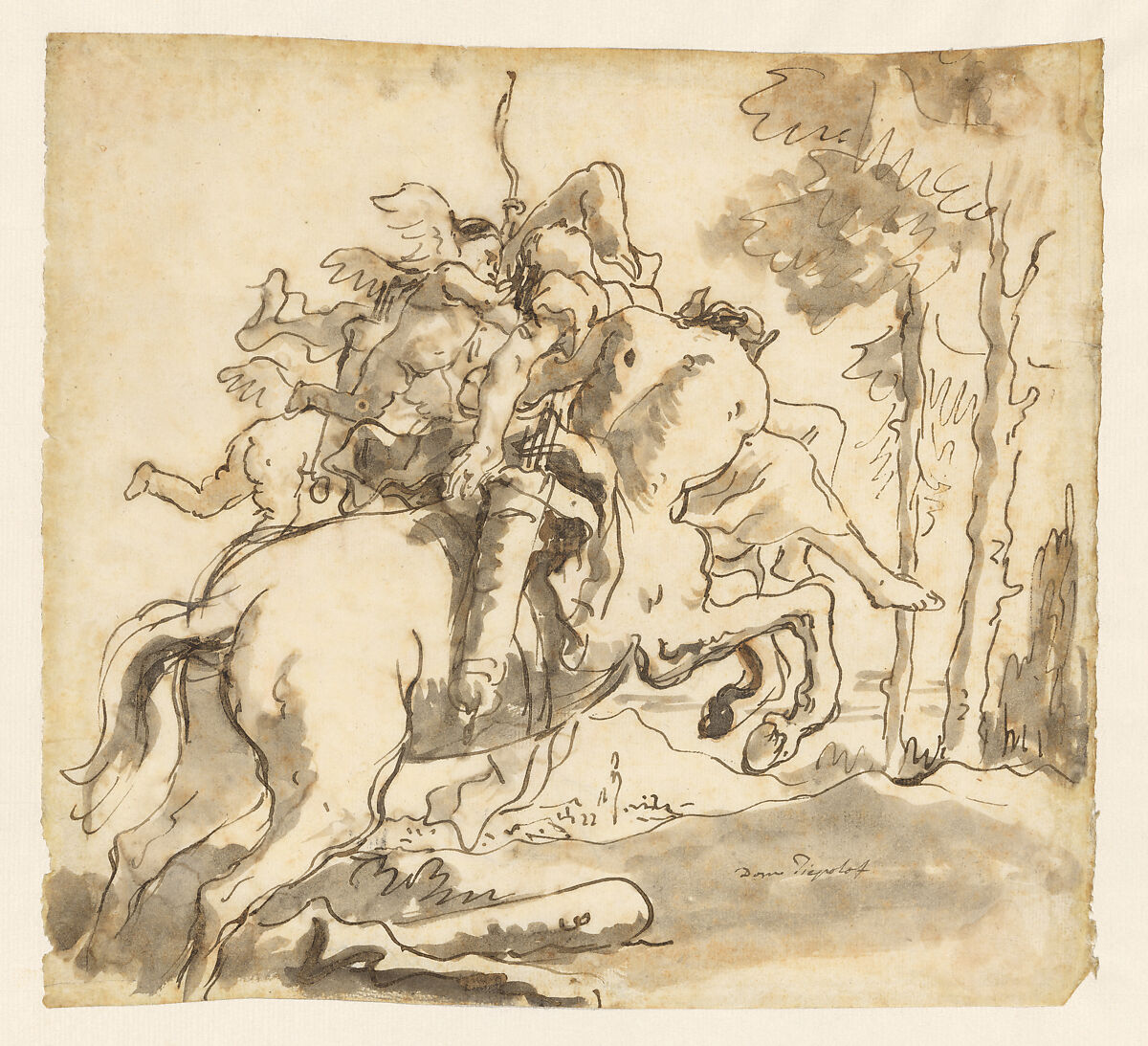 Centaur Carrying Off a Nymph, Giovanni Domenico Tiepolo  Italian, Pen and brown ink, light brown and gray-brown wash