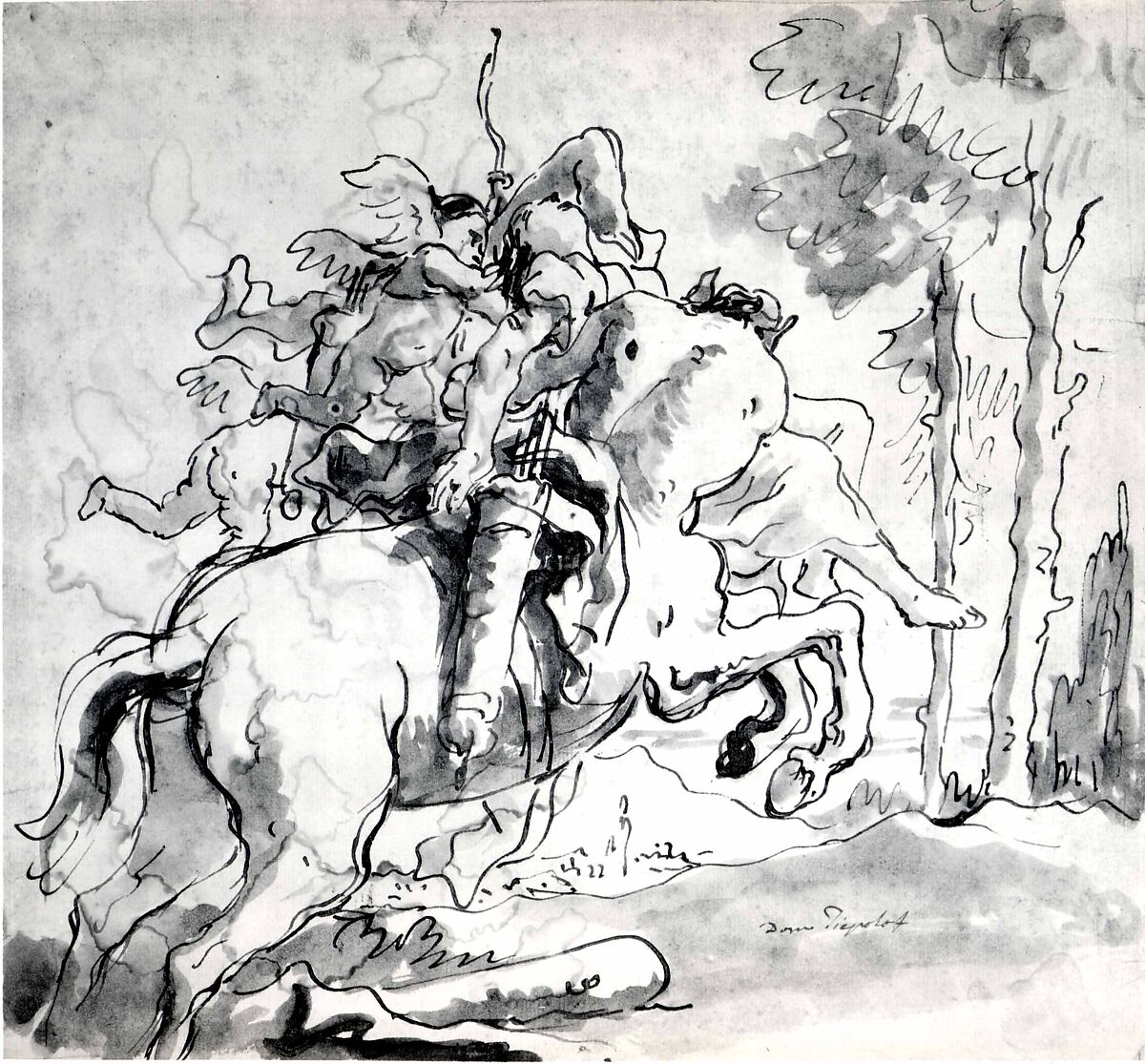 Centaur Carrying Off a Nymph, Giovanni Domenico Tiepolo (Italian, Venice 1727–1804 Venice), Pen and brown ink, light brown and gray-brown wash