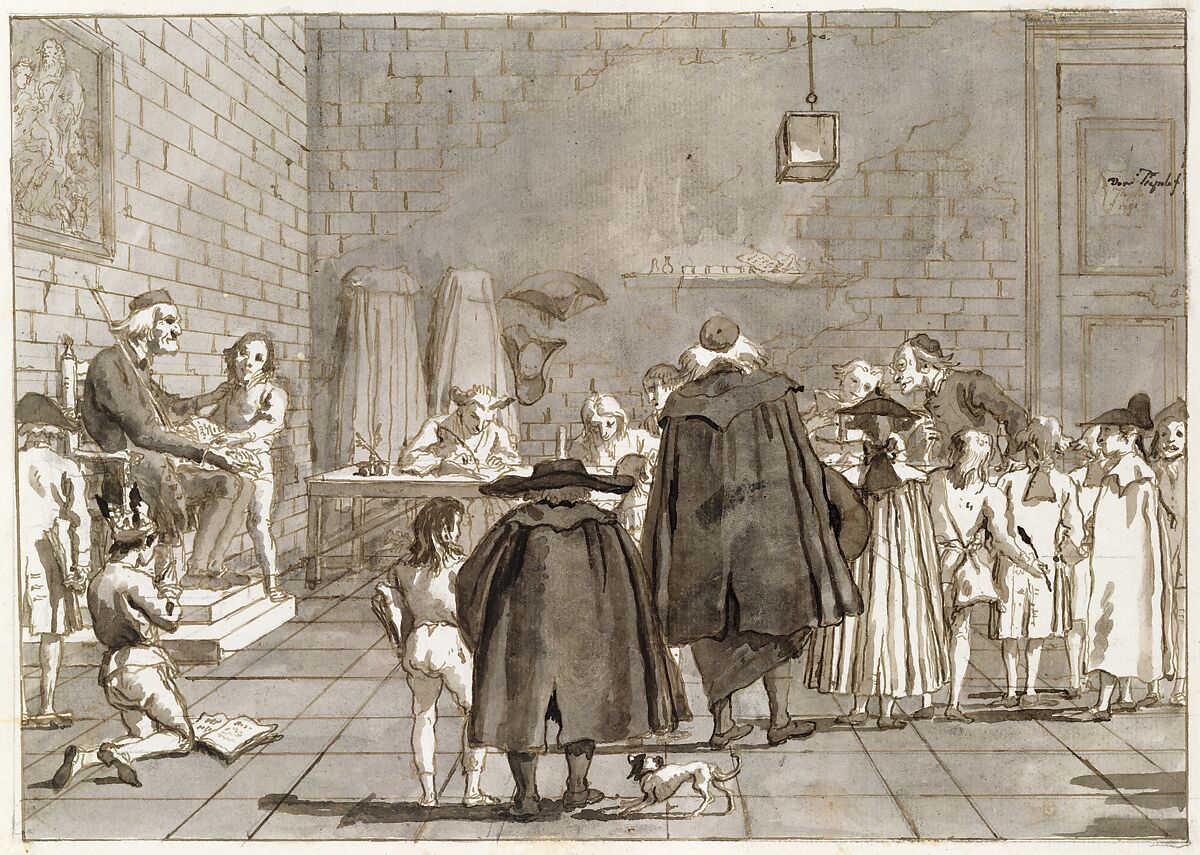 The School, Giovanni Domenico Tiepolo (Italian, Venice 1727–1804 Venice), Pen and brown ink, gray wash, over black chalk