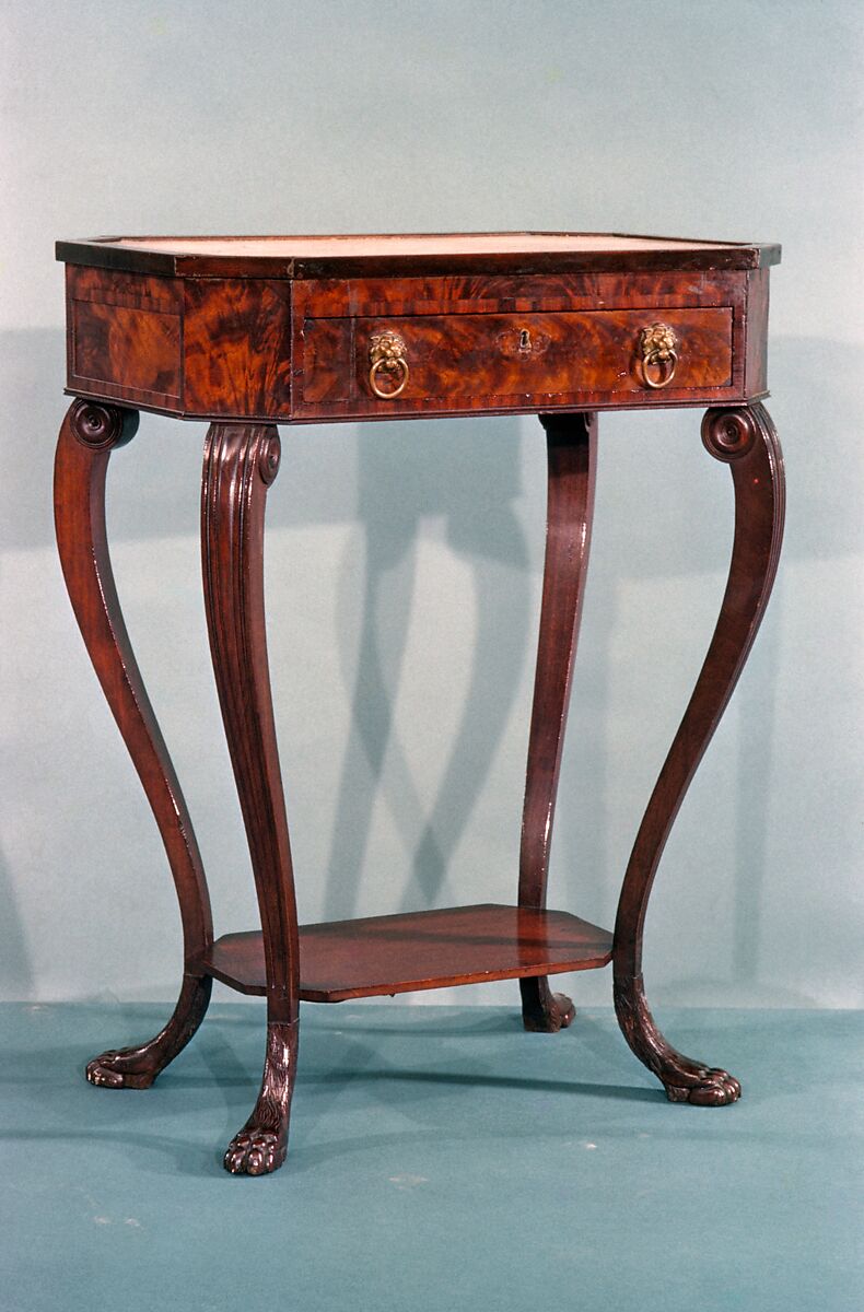 Kettle Stand, Attributed to the Workshop of Duncan Phyfe (American (born Scotland), near Lock Fannich, Ross-Shire, Scotland 1768/1770–1854 New York), Mahogany, marble, tulip poplar, white pine, American 