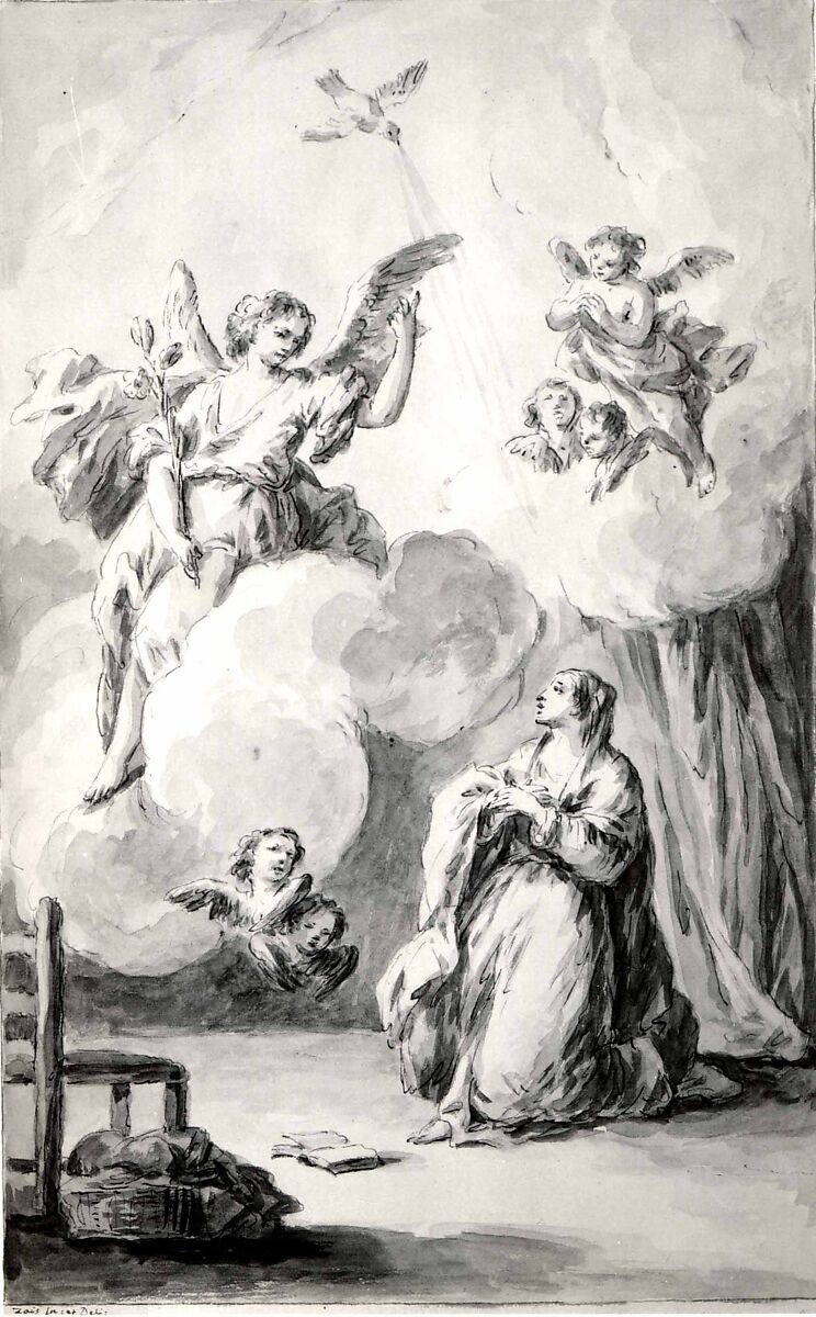 The Annunciation, Giuseppe Zais (Italian, Forno di Canale near Belluno 1709–1781 Belluno), Pen and brown ink, gray wash, over black chalk