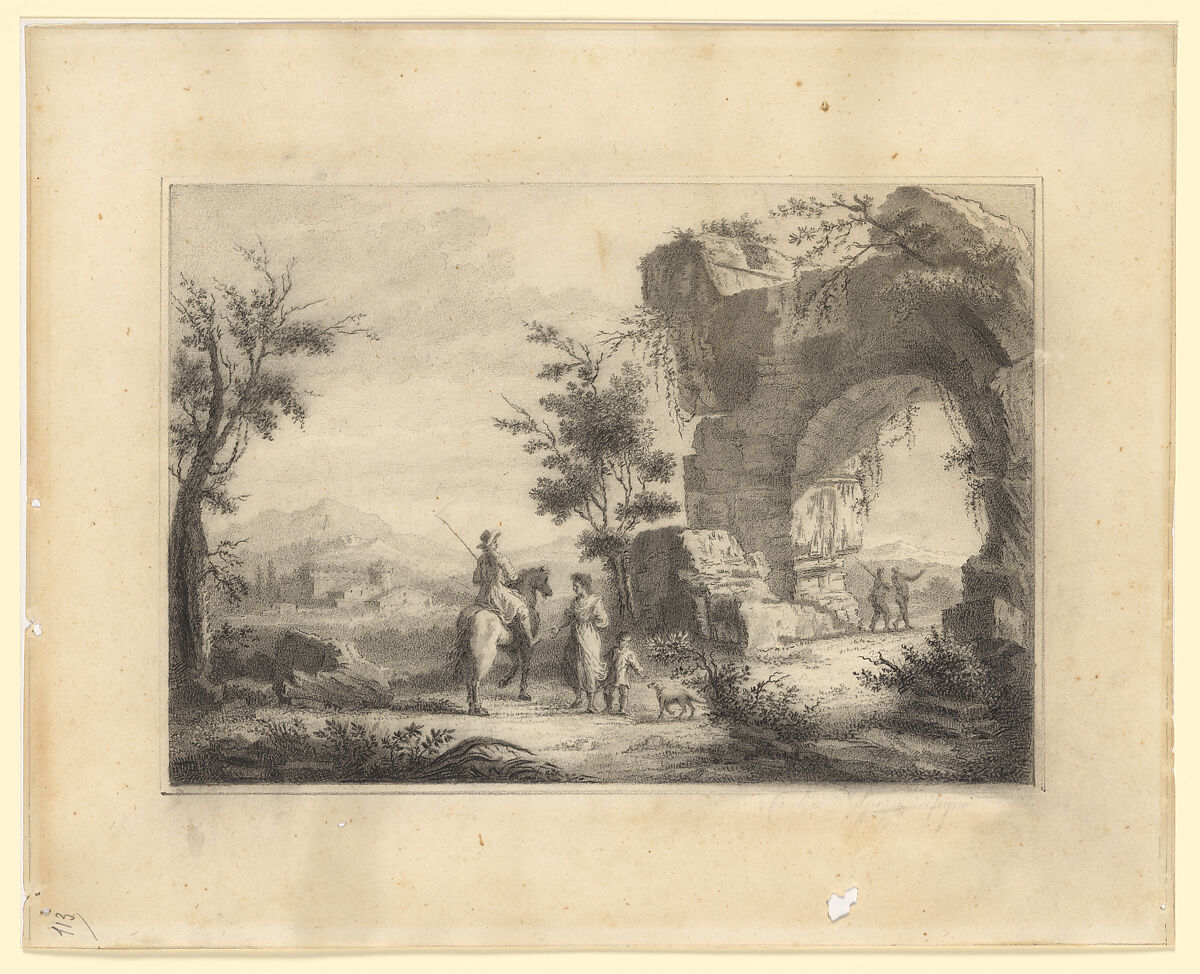 Landscape with Ruined Architecture, Attributed to the School of Zuccarelli (Italy, ca. 1702–1788), Charcoal or black chalk, Italian