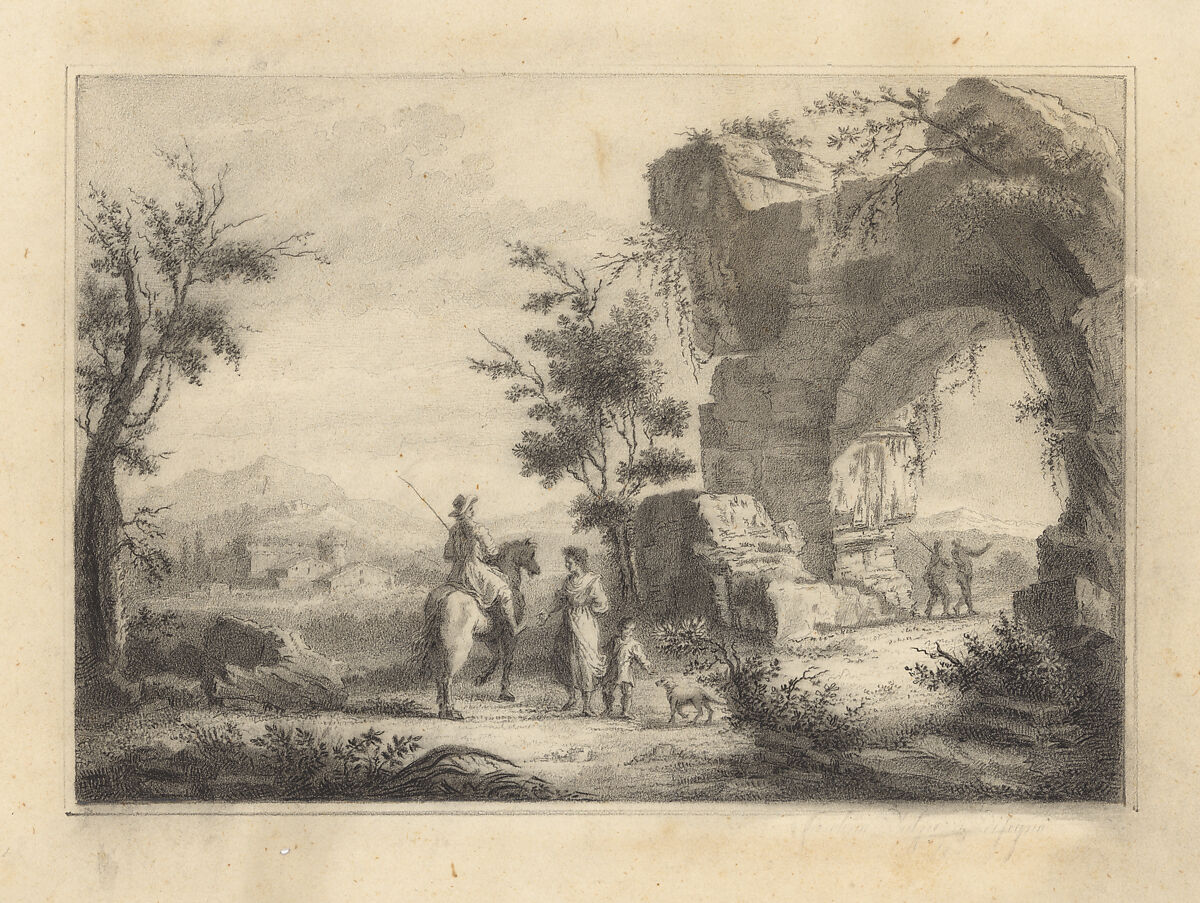 Landscape with Ruined Architecture, Attributed to the School of Zuccarelli (Italy, ca. 1702–1788), Charcoal or black chalk, Italian 