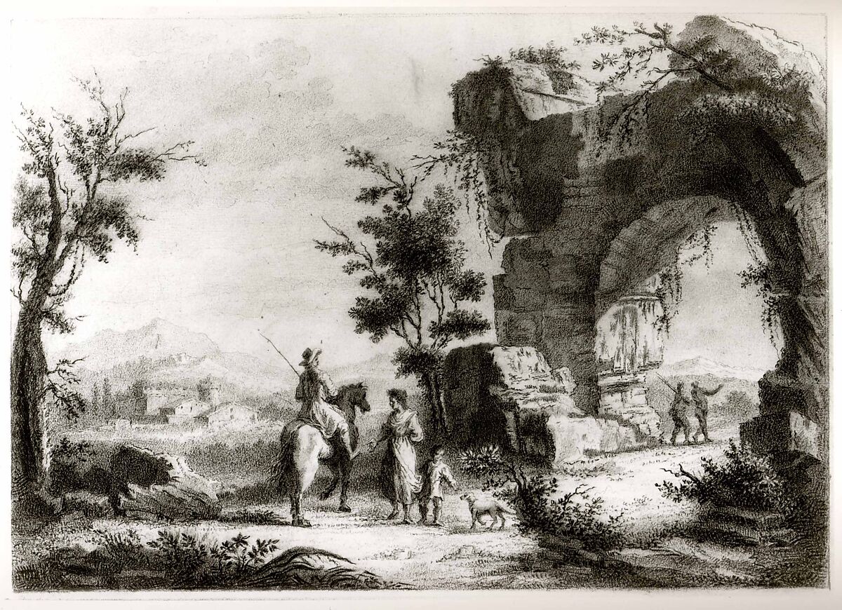 Landscape with Ruined Architecture, Attributed to the School of Zuccarelli (Italy, ca. 1702–1788), Charcoal or black chalk, Italian