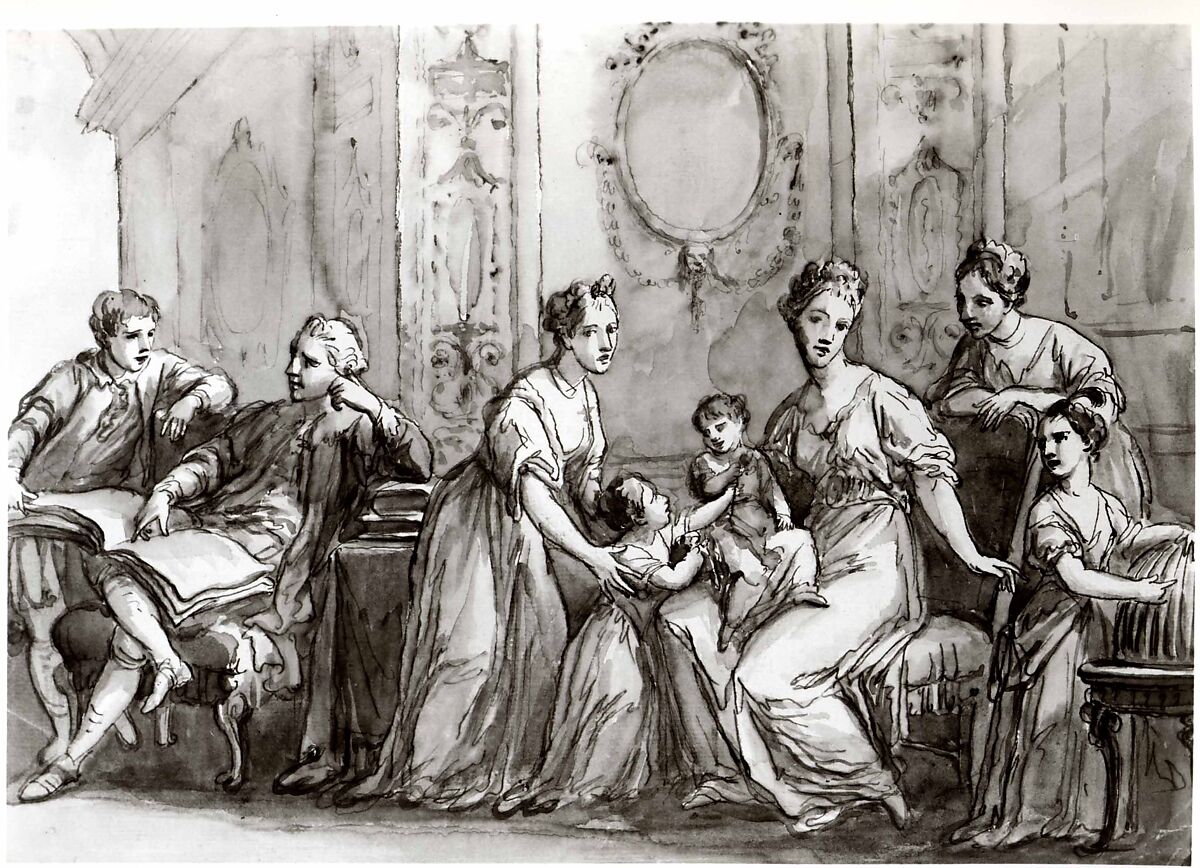 An English Family Group, Antonio Zucchi (Italian, Venice 1726–1796 Rome), Pen and brown ink, brown wash