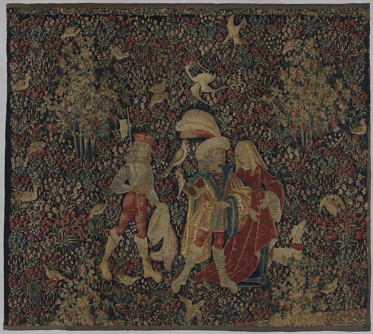 The Falcon Hunt, Wool, and silk in slit tapestry weave with some non-horizontal or eccentric wefts., Southern Netherlands 