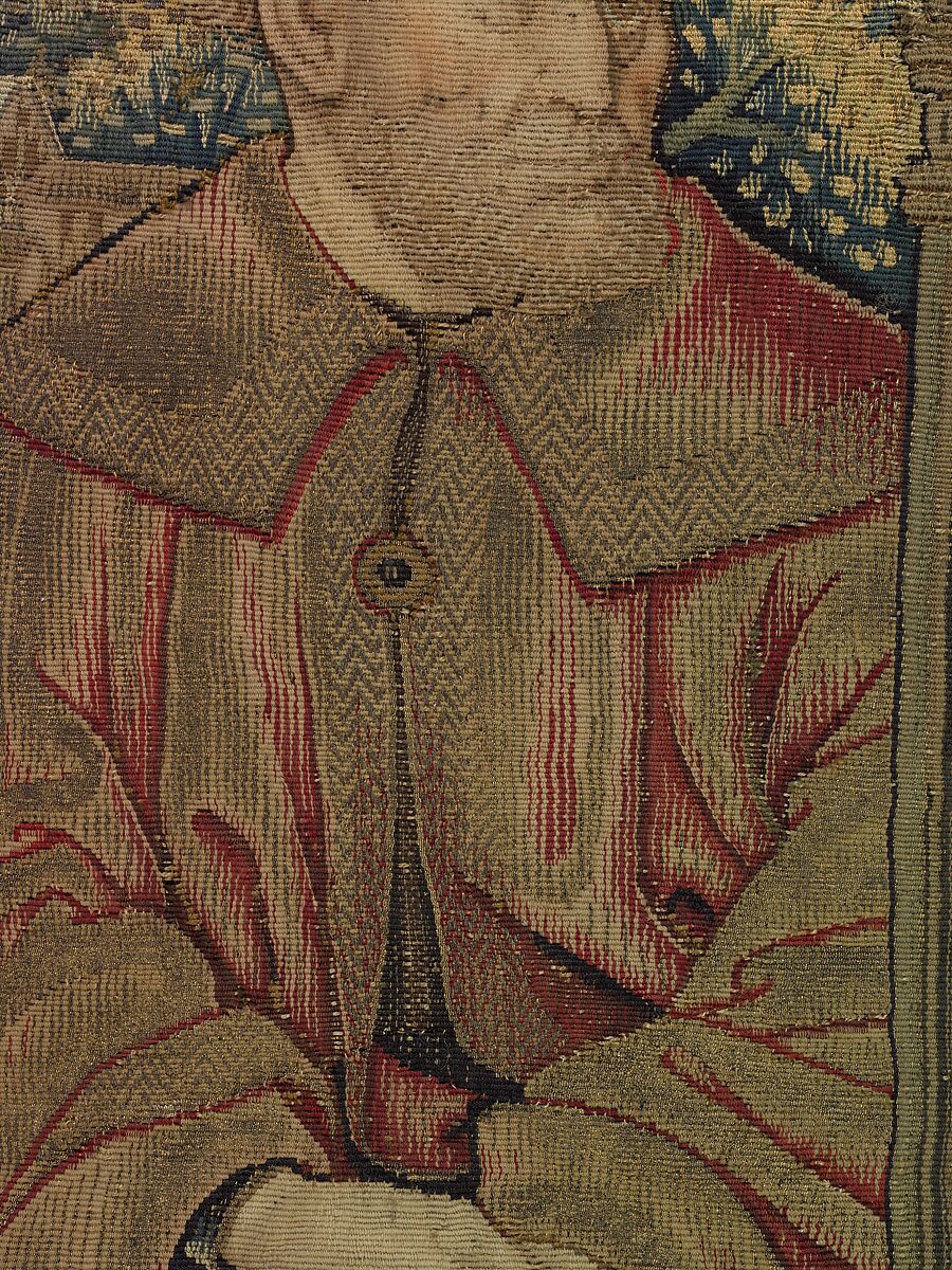 The Holy Family, Wool, silk, and gilt- and silvered-metal-strip-wrapped silk in slit, dovetailed, and interlocking tapestry weave with supplementary brocading wefts (in sewing basket, Joseph's coat, and hem of Mary's cloak), Flemish, Southern Netherlands