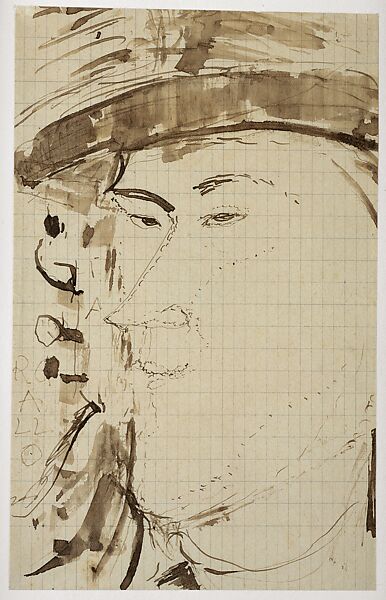 Portrait of the Sculptor Pablo Gargallo, Amedeo Modigliani (Italian, Livorno 1884–1920 Paris), Pen and ink with wash on graph paper 