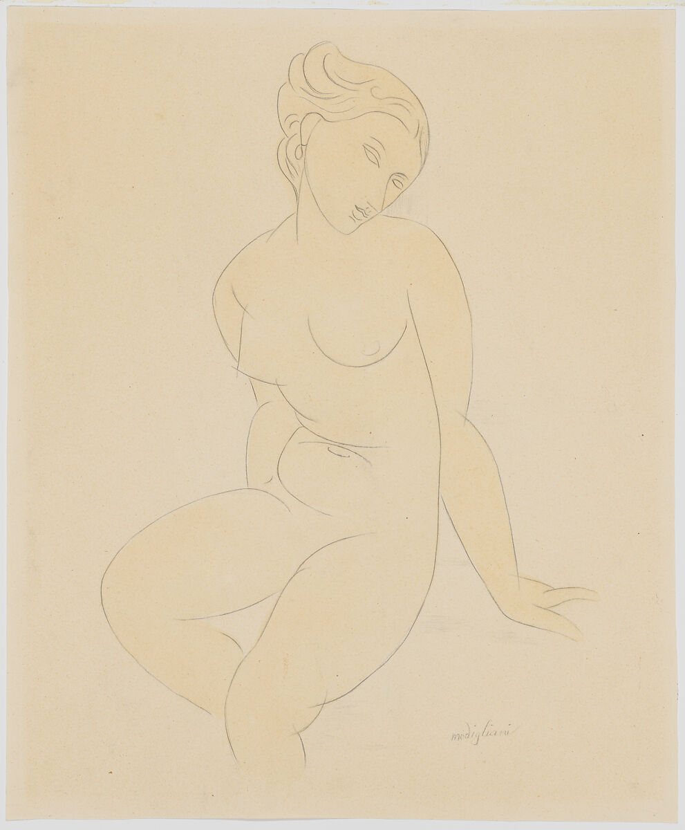 Seated Female Nude, Amedeo Modigliani  Italian, Graphite and watercolor wash on thick paper