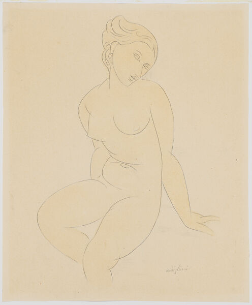 Seated Female Nude, Attributed to Amedeo Modigliani (Italian, Livorno 1884–1920 Paris), Graphite and watercolor wash on thick paper 
