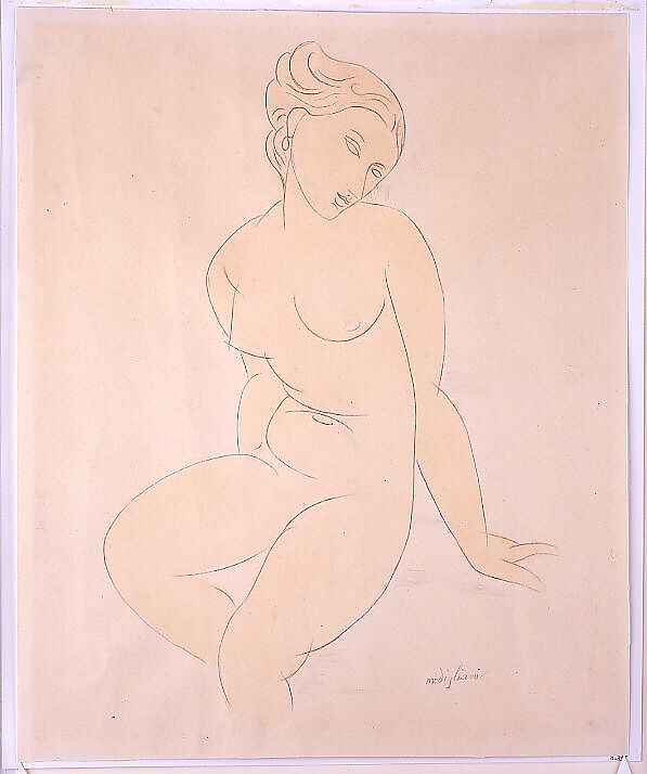 Seated Female Nude, Attributed to Amedeo Modigliani (Italian, Livorno 1884–1920 Paris), Graphite and watercolor wash on thick paper