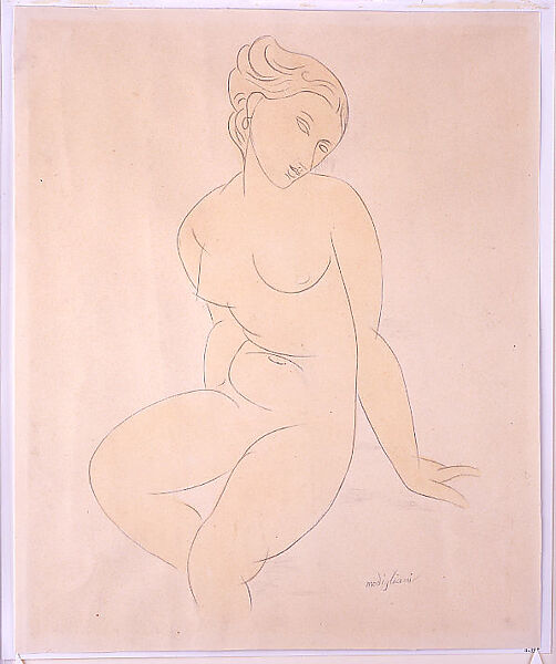 Seated Female Nude, Attributed to Amedeo Modigliani (Italian, Livorno 1884–1920 Paris), Graphite and watercolor wash on thick paper