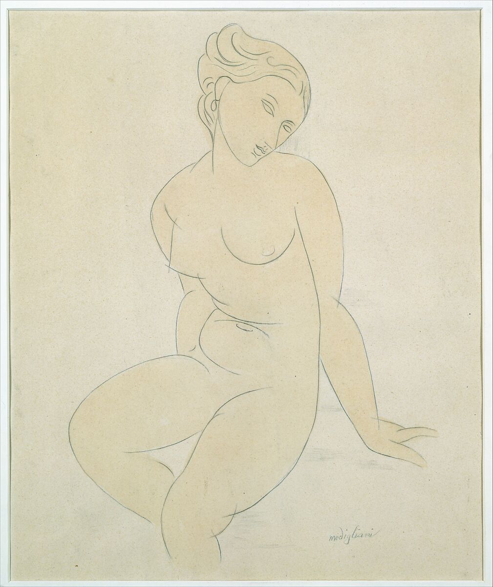 Seated Female Nude, Attributed to Amedeo Modigliani (Italian, Livorno 1884–1920 Paris), Graphite and watercolor wash on thick paper