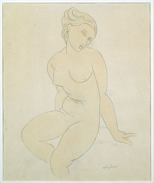 Seated Female Nude, Attributed to Amedeo Modigliani (Italian, Livorno 1884–1920 Paris), Graphite and watercolor wash on thick paper 