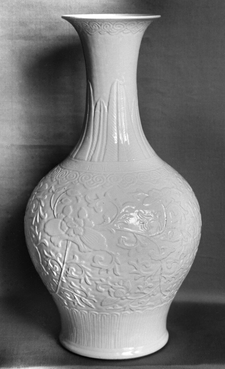 Bottle with flowers, Porcelain with molded decoration (Jingdezhen ware), China 