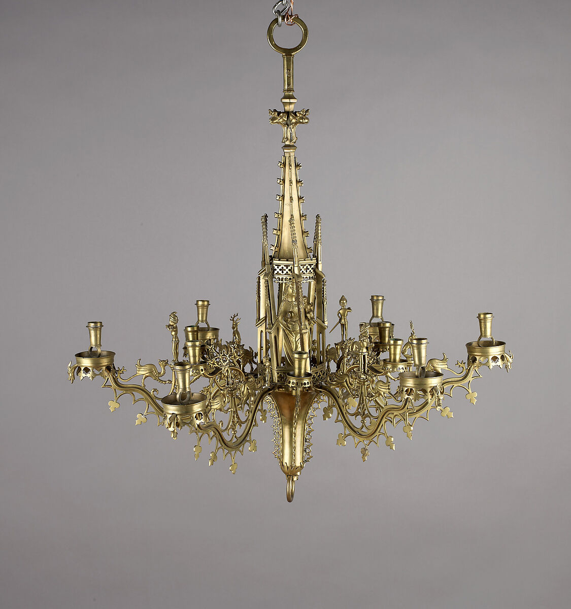 Chandelier with tabernacle (Kapellenkrone), German, cast in F. Ring Foundry  , Munich, Brass, German, Munich 