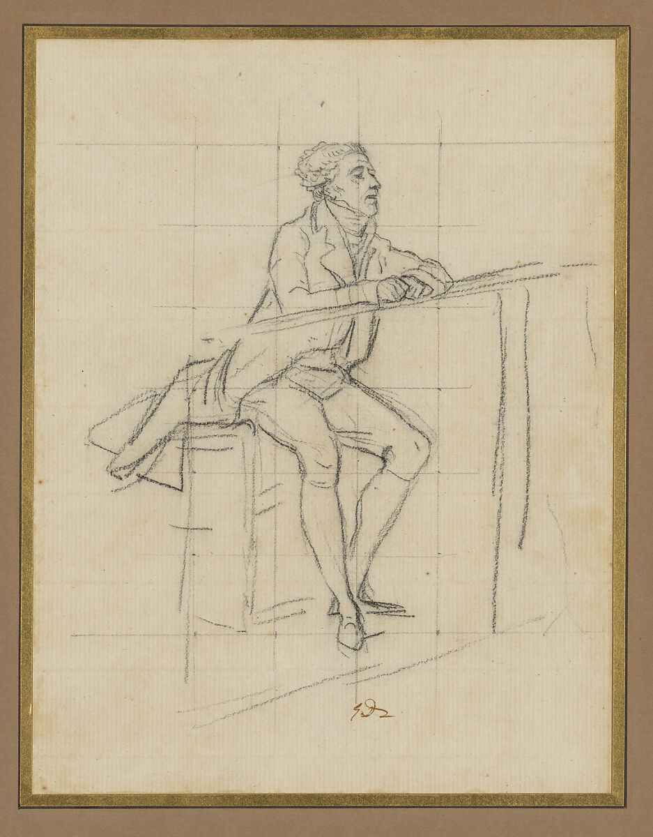 Seated Gentleman, Jacques Louis David (French, Paris 1748–1825 Brussels), Black chalk on paper squared for transfer 