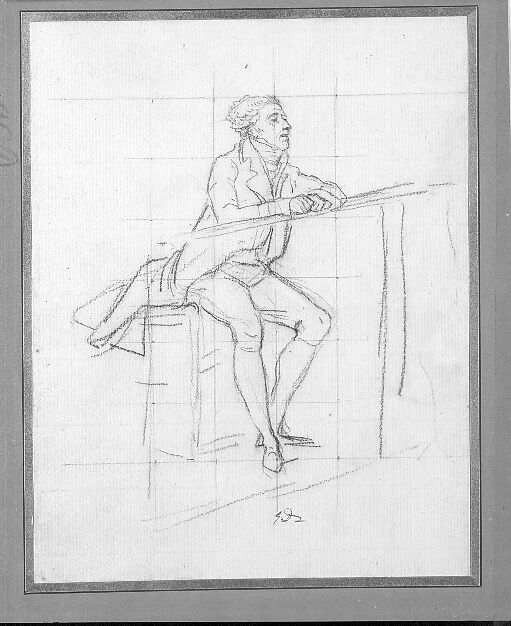Seated Gentleman, Jacques Louis David (French, Paris 1748–1825 Brussels), Black chalk on paper squared for transfer
