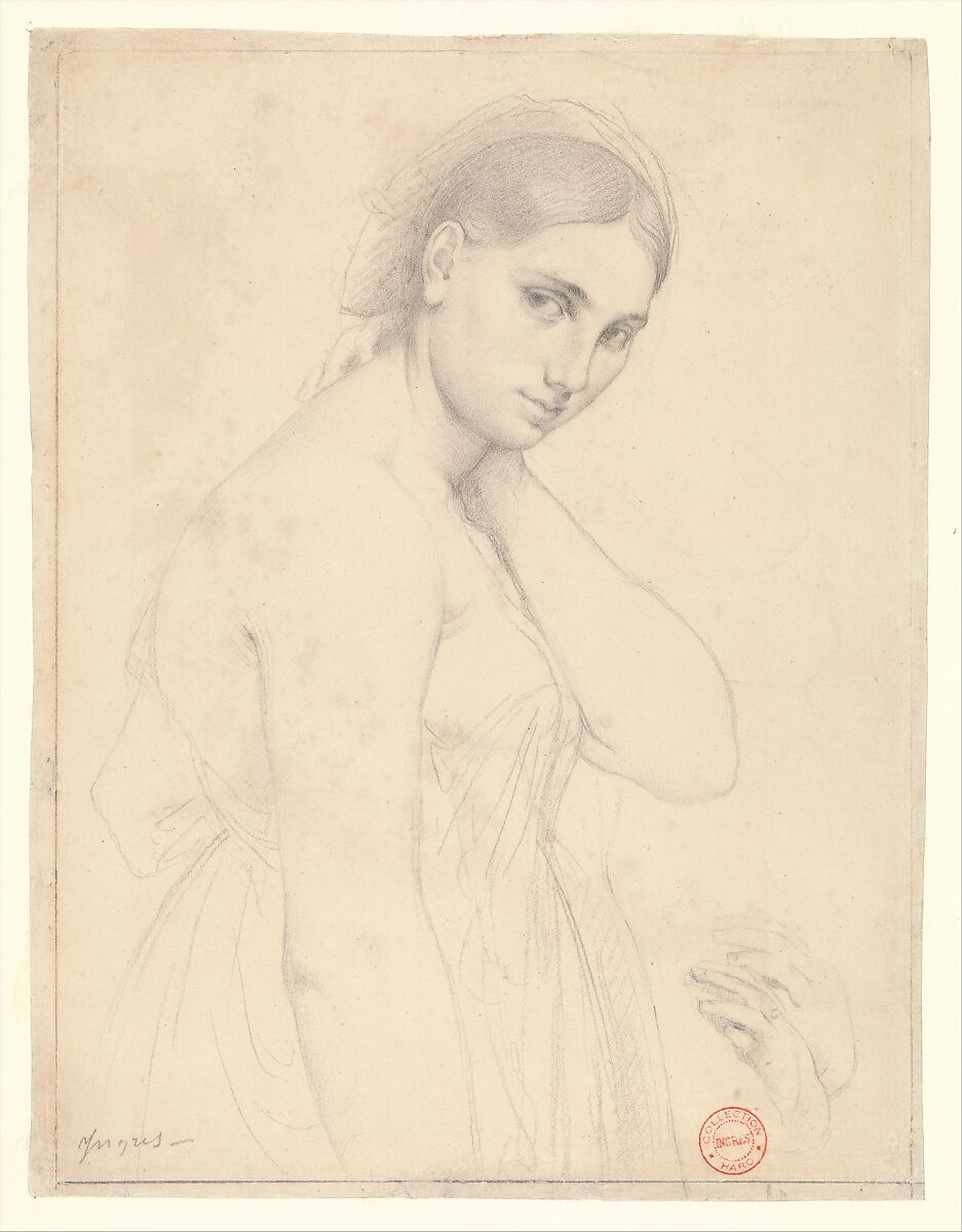 Study for "Raphael and the Fornarina"(?), Jean Auguste Dominique Ingres (French, Montauban 1780–1867 Paris), Graphite on white wove paper 