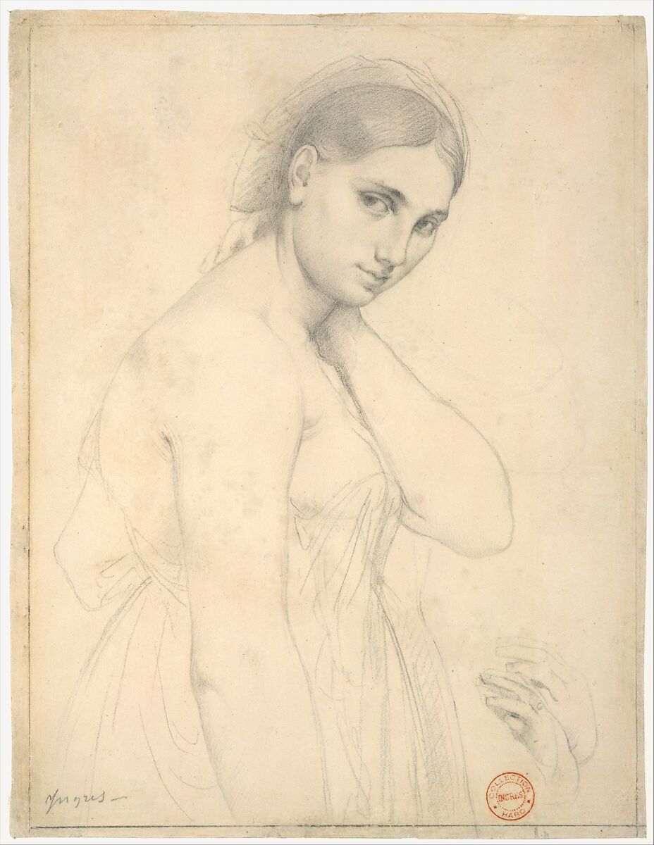 Study for "Raphael and the Fornarina"(?), Jean Auguste Dominique Ingres (French, Montauban 1780–1867 Paris), Graphite on white wove paper