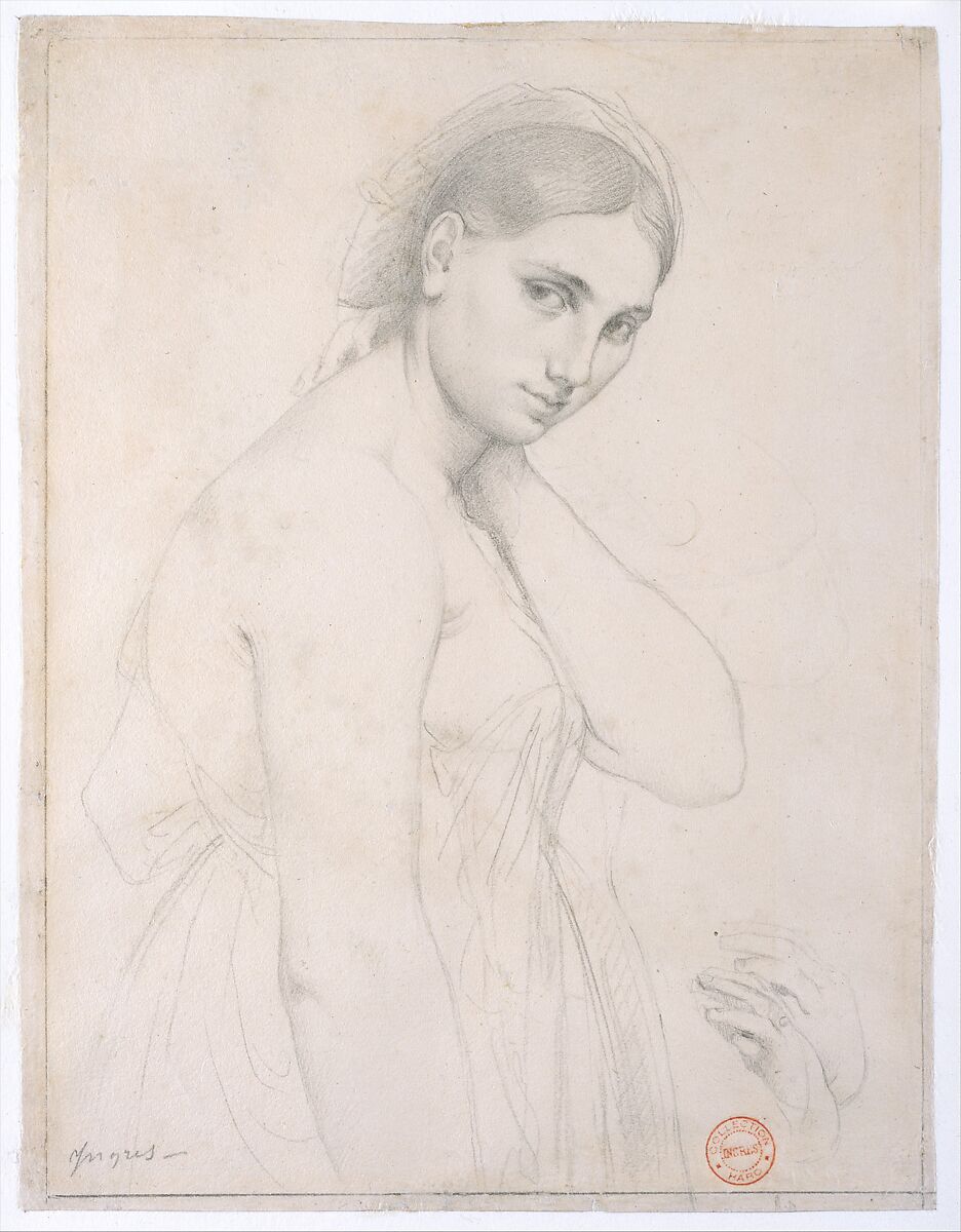 Study for "Raphael and the Fornarina"(?), Jean Auguste Dominique Ingres (French, Montauban 1780–1867 Paris), Graphite on white wove paper