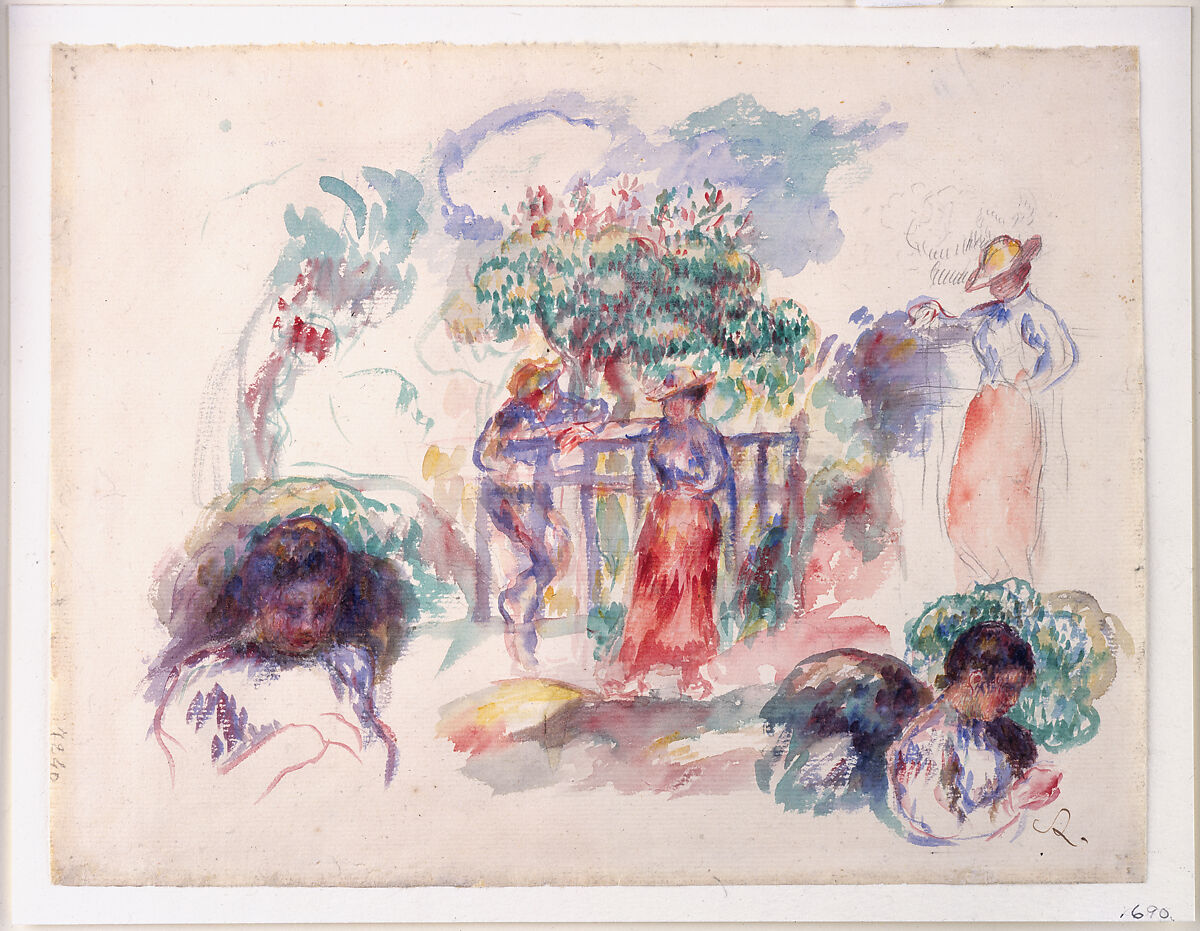 Figures under a Tree, Auguste Renoir (French, Limoges 1841–1919 Cagnes-sur-Mer), Watercolor and graphite on off-white laid paper