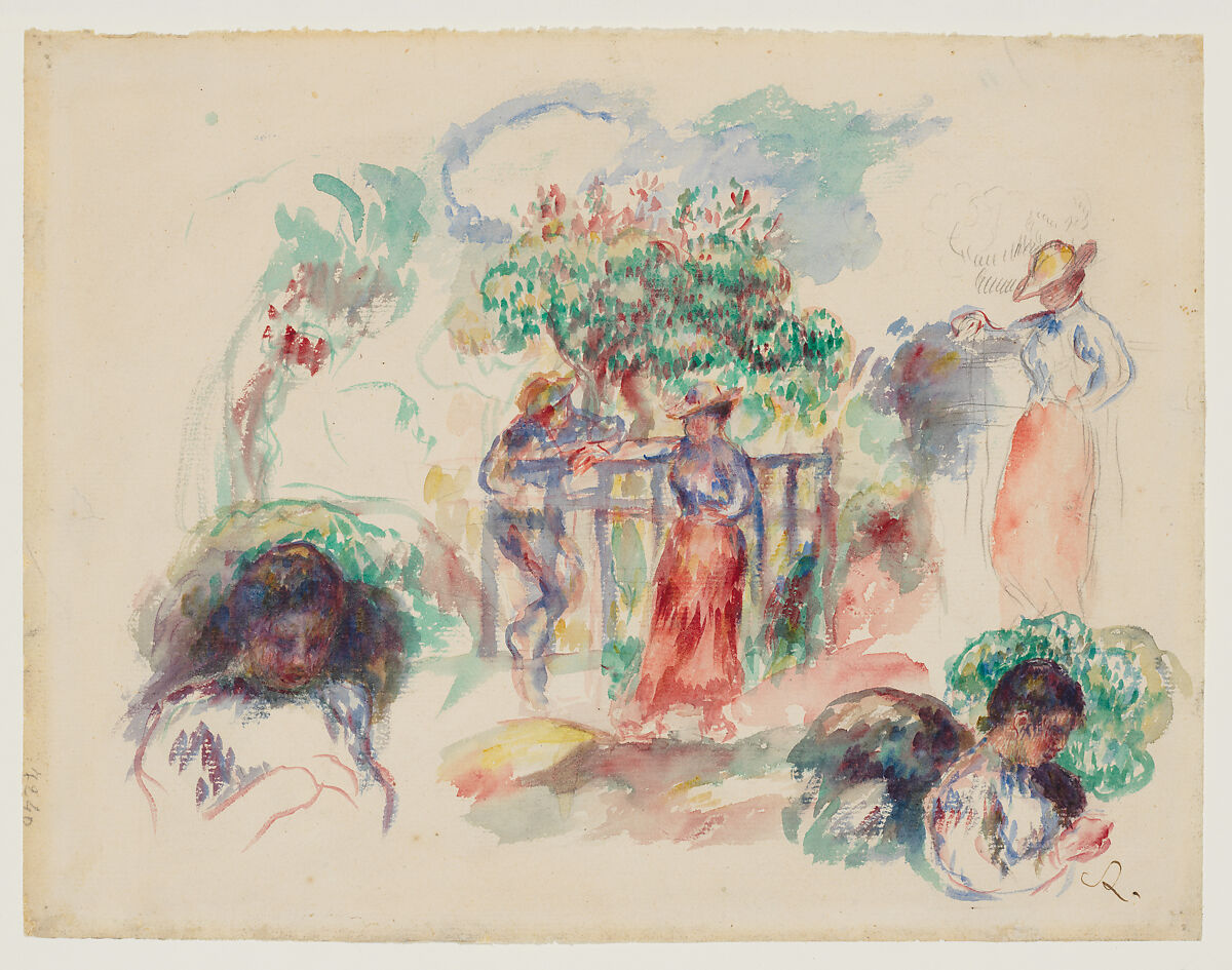 Figures under a Tree, Auguste Renoir (French, Limoges 1841–1919 Cagnes-sur-Mer), Watercolor and graphite on off-white laid paper 