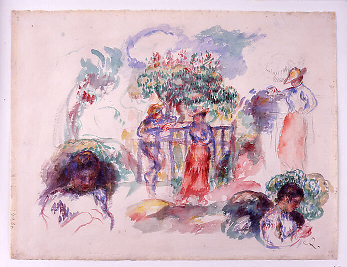 Figures under a Tree, Auguste Renoir (French, Limoges 1841–1919 Cagnes-sur-Mer), Watercolor and graphite on off-white laid paper