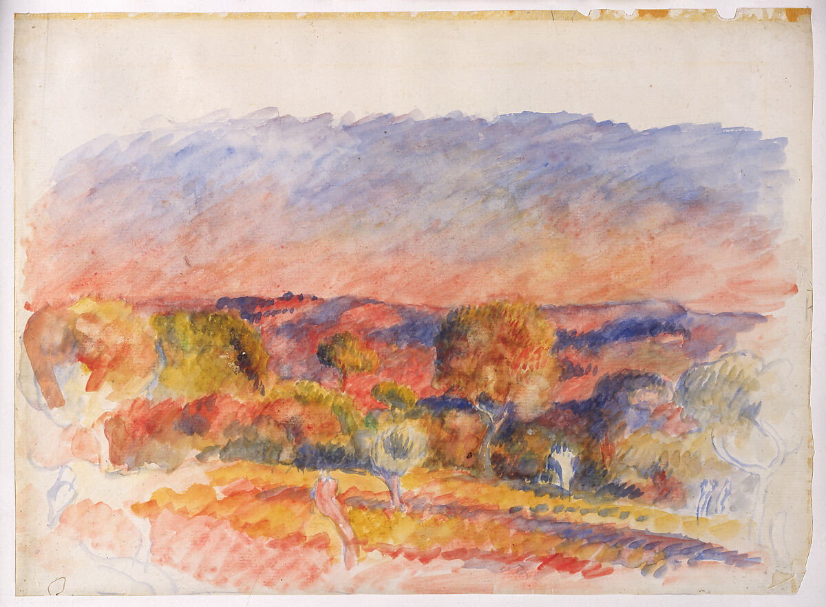 Landscape, Auguste Renoir (French, Limoges 1841–1919 Cagnes-sur-Mer), Watercolor on off-white laid paper 