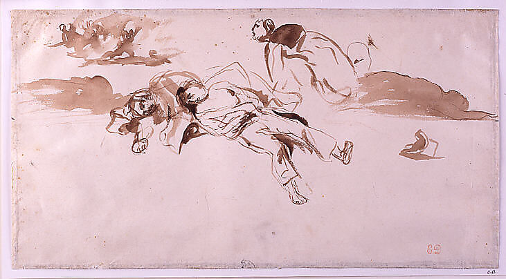 Study of Bodies "Liberty Leading the People", Eugène Delacroix (French, Charenton-Saint-Maurice 1798–1863 Paris), Point of brush and brown ink on off-white woven paper