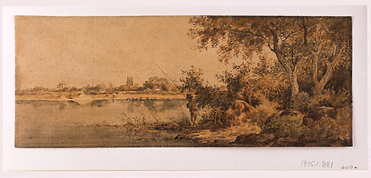Landscape with Boy Fishing, British Follower or pupil of John Crome (British, Norwich 1768–1821 Norwich), Watercolor over graphite on ribbed white paper 