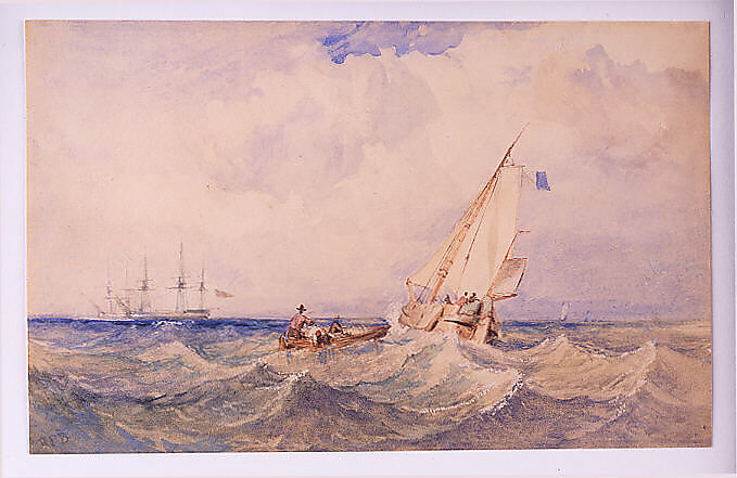 Shipping in a Swell, Attributed to Richard Parkes Bonington (British, Arnold, Nottinghamshire 1802–1828 London), Watercolor over traces of graphite on cream paper, British (?) 