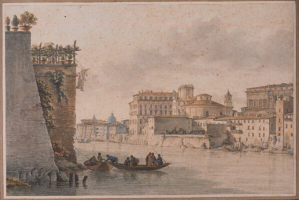 View of the Tiber, Victor Jean Nicolle (French, Paris 1754–1826 Paris), Pen and ink with watercolor washes on paper 