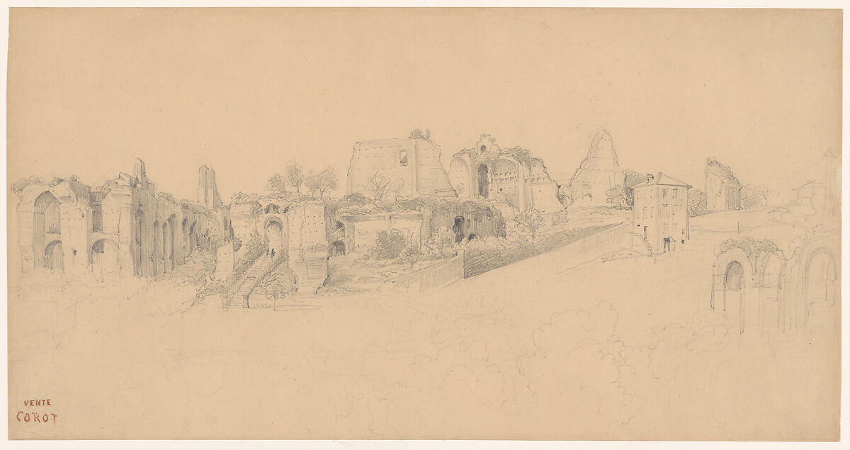 The Palatine Hill, Rome, Camille Corot  French, Graphite on tan wove paper