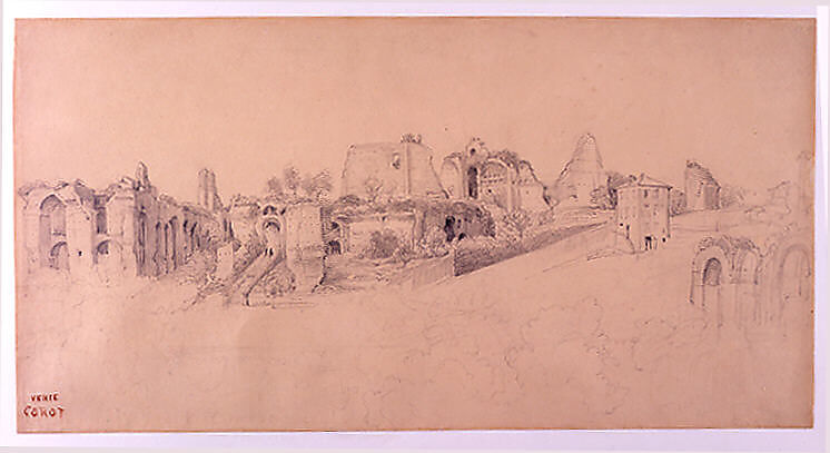 The Palatine Hill, Rome, Camille Corot (French, Paris 1796–1875 Paris), Graphite on tan wove paper