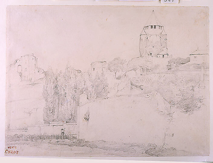 View of Provins, Camille Corot  French, Graphite on white wove paper