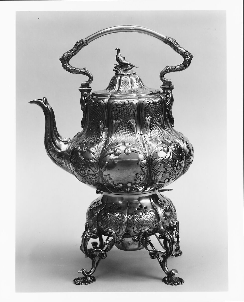 Teakettle, Burner, and Stand, Ball, Tompkins and Black (active 1839–51), Silver and ivory, American 