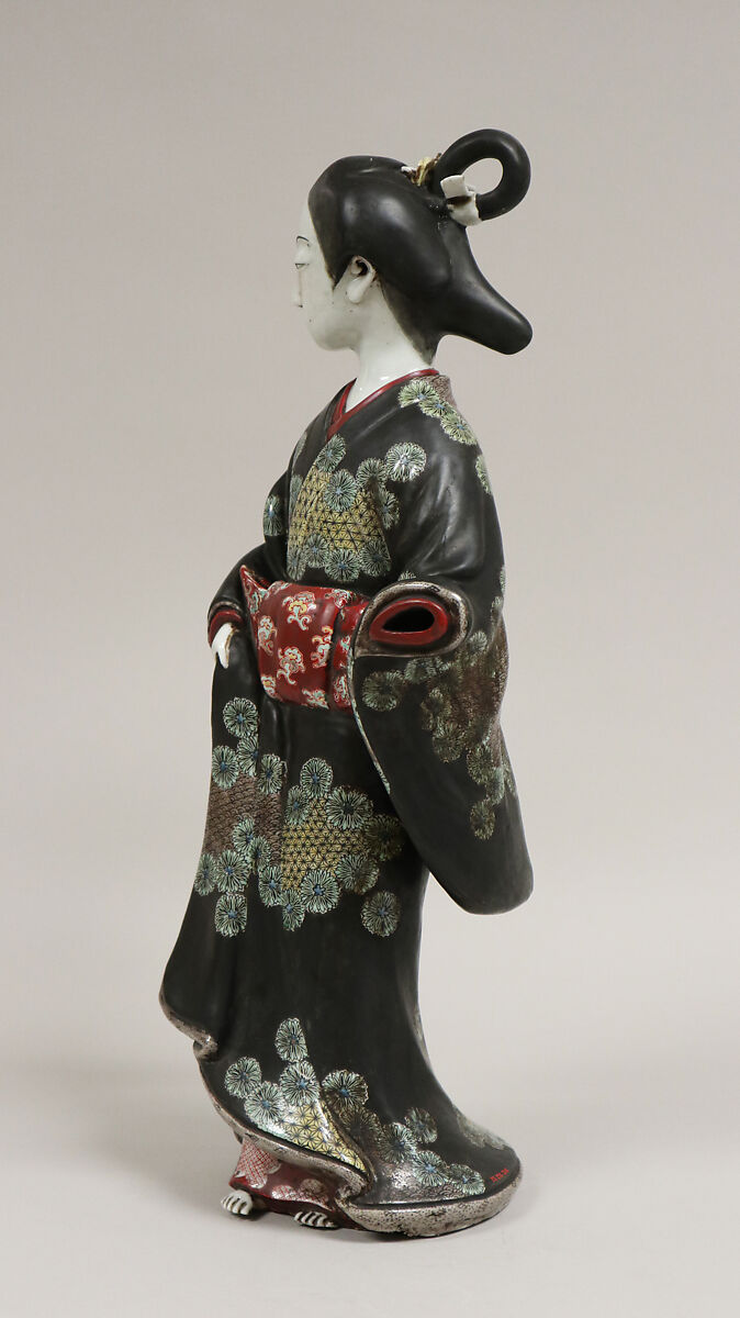 Figure of Girl, Porcelain decorated in colored enamels (Hizen ware, Kutani type), Japan