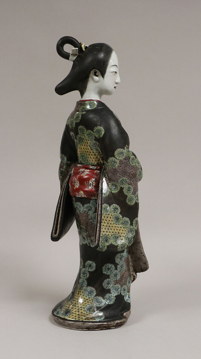 Figure of Girl, Porcelain decorated in colored enamels (Hizen ware, Kutani type), Japan