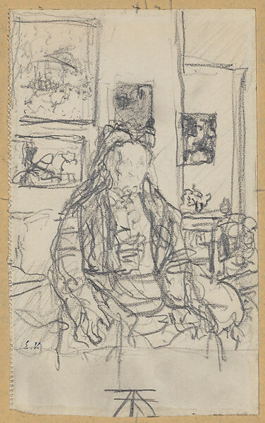 The Artist's Mother, Edouard Vuillard (French, Cuiseaux 1868–1940 La Baule), Graphite on off-white wove paper, darkened, with left edge perforated, mounted on buff tracing paper, mounted on blue board 