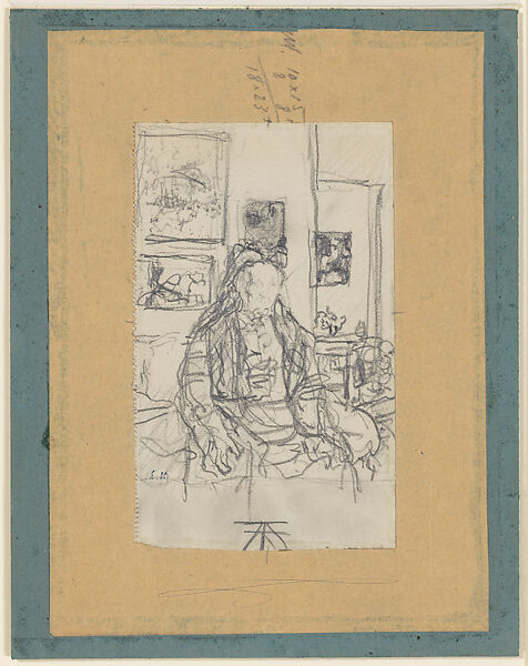 The Artist's Mother, Edouard Vuillard (French, Cuiseaux 1868–1940 La Baule), Graphite on off-white wove paper, darkened, with left edge perforated, mounted on buff tracing paper, mounted on blue board