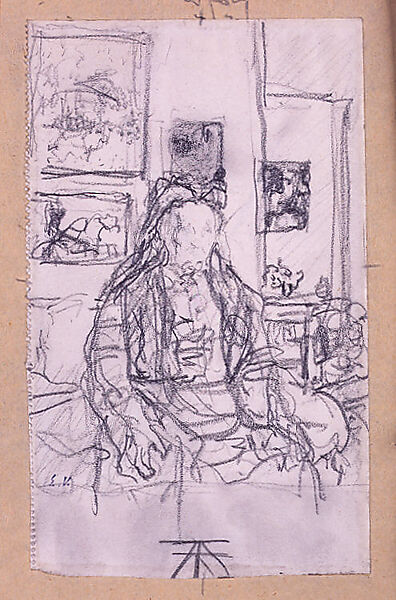 The Artist's Mother, Edouard Vuillard (French, Cuiseaux 1868–1940 La Baule), Graphite on off-white wove paper, darkened, with left edge perforated, mounted on buff tracing paper, mounted on blue board