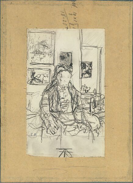 The Artist's Mother, Edouard Vuillard (French, Cuiseaux 1868–1940 La Baule), Graphite on off-white wove paper, darkened, with left edge perforated, mounted on buff tracing paper, mounted on blue board 