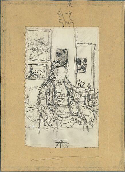The Artist's Mother, Edouard Vuillard (French, Cuiseaux 1868–1940 La Baule), Graphite on off-white wove paper, darkened, with left edge perforated, mounted on buff tracing paper, mounted on blue board