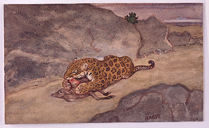 A Jaguar Devouring a Deer, Antoine-Louis Barye (French, Paris 1795–1875 Paris), transfer watercolor on heavy wove paper 