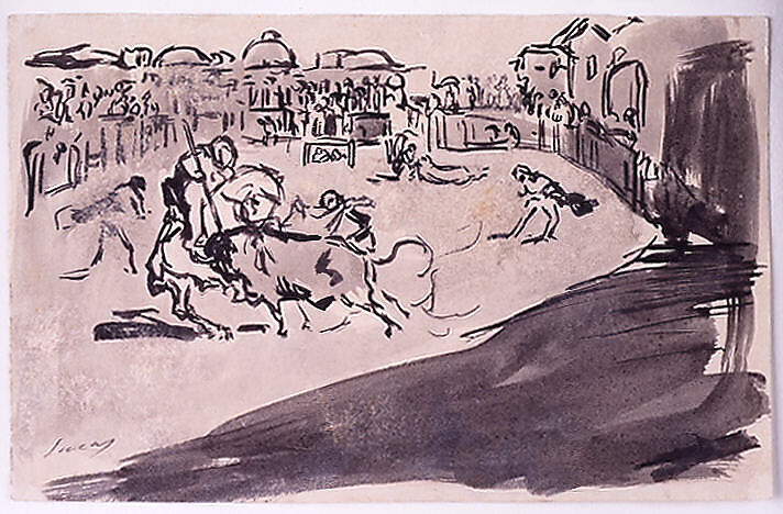Bullfight, Eugenio Lucas y Padilla (Spanish, 1824–1870), Brush and black ink with wash, Spanish