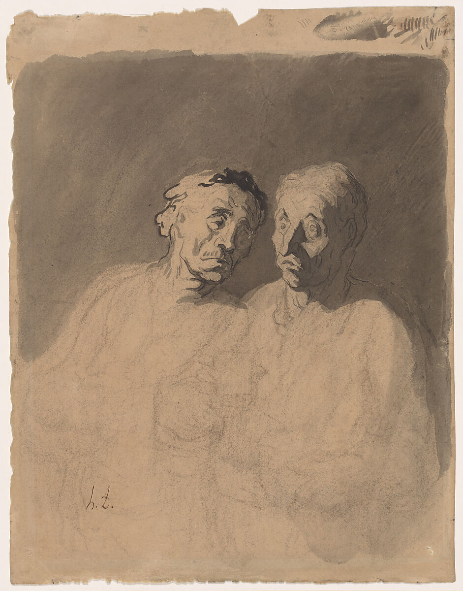 Two Drinkers, Honoré Daumier  French, Pen and ink with wash over charcoal on paper