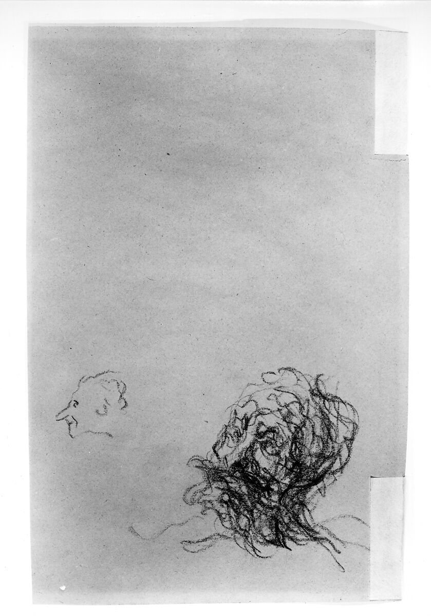 Two Drinkers, Attributed to Honoré Daumier (French, Marseilles 1808–1879 Valmondois), Black chalk on tan wove paper